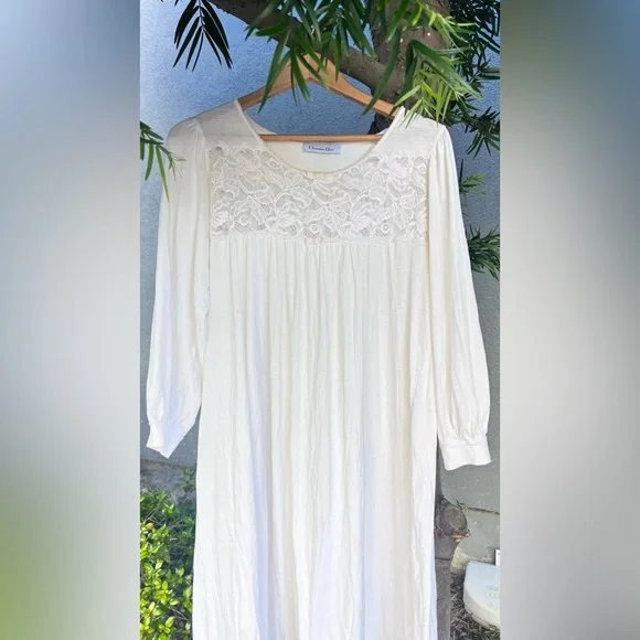 Christian Dior White Lace Detail Long Dress - Picture 2 of 5